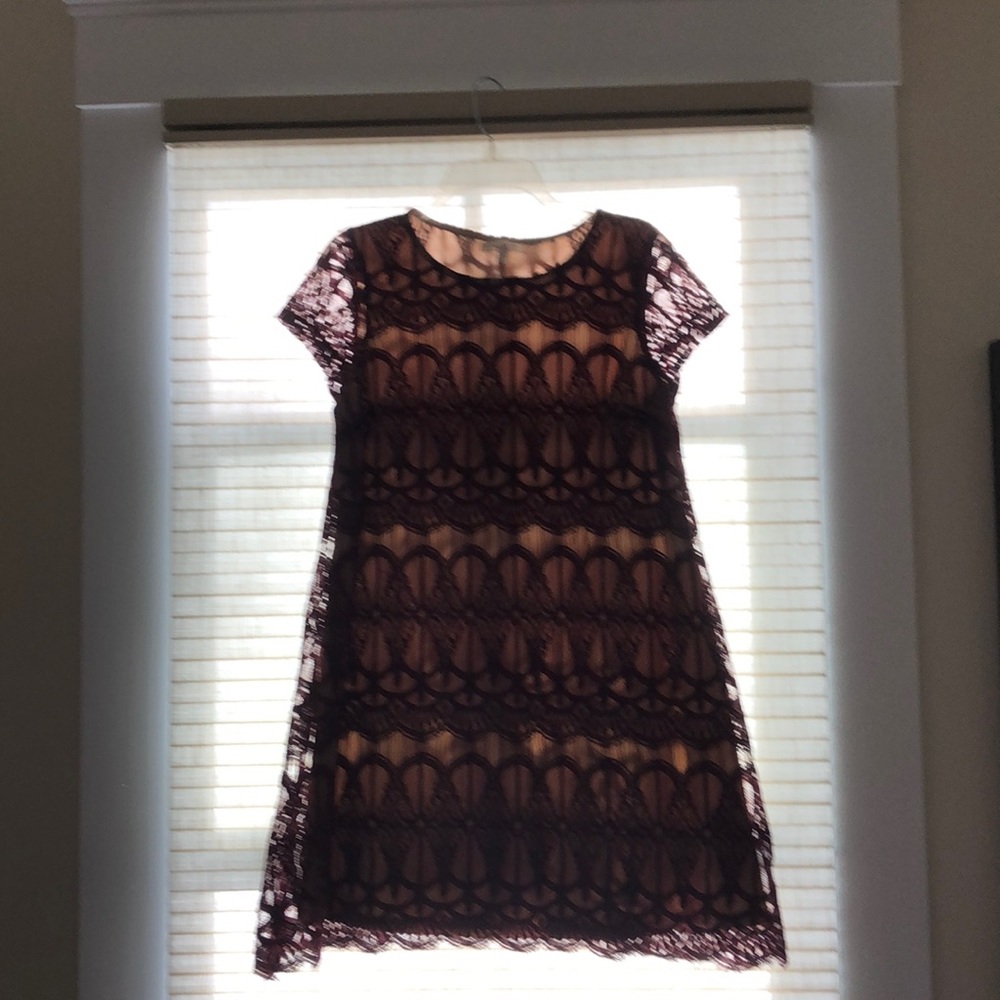 Fancy A-line dress, burgundy lace, medium